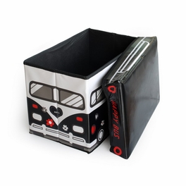 Blancho Bedding [Happy Bus - Black] Rectangle Foldable Faux Leather Storage Ottoman / Storage Boxes / Storage Seat