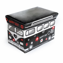 blancho bedding [Happy Bus - Black] Rectangle Foldable Faux Leather Storage Ottoman / Storage Boxes / Storage Seat