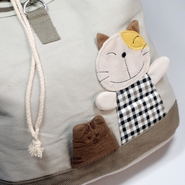Blancho Bedding [Happy Cat] 100% Cotton Fabric Art School Backpack / Outdoor Backpack