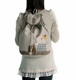 Blancho Bedding [Happy Cat] 100% Cotton Fabric Art School Backpack / Outdoor Backpack