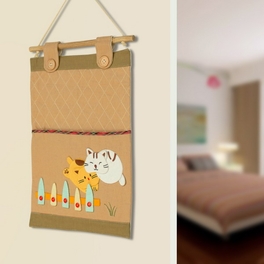 Blancho Bedding [Happy Cats] Ivory/Wall Hanging/ Wall Organizers/Wall Pocket/Basket/Wall Pocket (11*14)