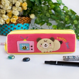 blancho bedding [Happy Day] Embroidered Applique Pencil Pouch Bag / Cosmetic Bag / Carrying Case (7.5*2.5*1.6)