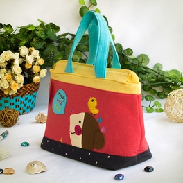 Blancho Bedding [Happy With You] Embroidered Applique Fabric Art Tote Bag / Shopper Bag (9.3*7.2*4.2)