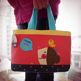 Blancho Bedding [Happy With You] Embroidered Applique Fabric Art Tote Bag / Shopper Bag (9.3*7.2*4.2)