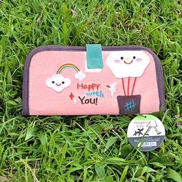 blancho bedding [Happy With You] Embroidered Applique Fabric Art Wallet Purse / Card Holder / ID Holder (7.1*3.7)