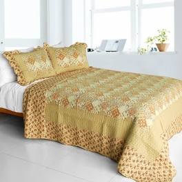 blancho bedding [Harvest Season] Cotton 3PC Vermicelli-Quilted Printed Quilt Set (Full/Queen Size)