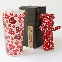 Blancho Bedding [Heart Red] Stuffed Bear Glass Cup (6.3 Inch Height)