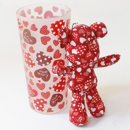 Blancho Bedding [Heart Red] Stuffed Bear Glass Cup (6.3 Inch Height)