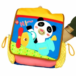 Blancho Bedding [Hi Panda] Embroidered Applique Kids Fabric Art School Backpack / Outdoor Backpack (9.2*10.4*2.7)