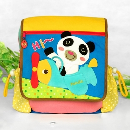 blancho bedding [Hi Panda] Embroidered Applique Kids Fabric Art School Backpack / Outdoor Backpack (9.2*10.4*2.7)