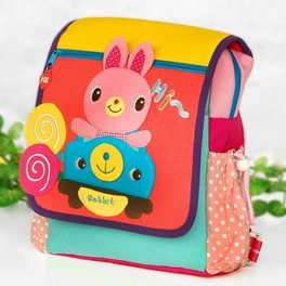 Blancho Bedding [Hi Rabbit] Embroidered Applique Kids Fabric Art School Backpack / Outdoor Backpack (9.2*10.4*2.7)