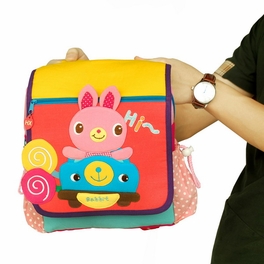 Blancho Bedding [Hi Rabbit] Embroidered Applique Kids Fabric Art School Backpack / Outdoor Backpack (9.2*10.4*2.7)