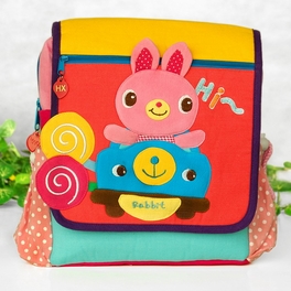 blancho bedding [Hi Rabbit] Embroidered Applique Kids Fabric Art School Backpack / Outdoor Backpack (9.2*10.4*2.7)