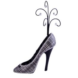 blancho bedding High Heel Plaid Shoe Shape Ring Displays Brown