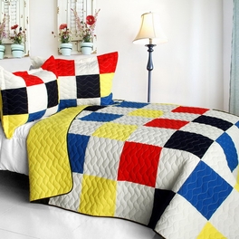 blancho bedding [Hodgepodge] Vermicelli-Quilted Patchwork Plaid Quilt Set Full/Queen