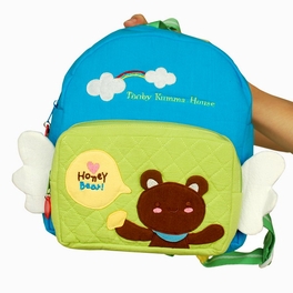 Blancho Bedding [Honey Bear] Embroidered Applique Kids Fabric Art School Backpack / Outdoor Backpack (8.7*9*2.8)