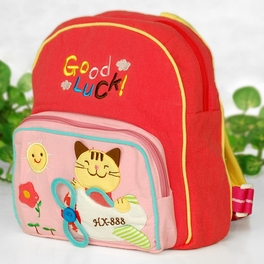 Blancho Bedding [Honey Cat] Embroidered Applique Kids Fabric Art School Backpack / Outdoor Backpack (8.2*9.0*2.3)