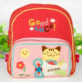 blancho bedding [Honey Cat] Embroidered Applique Kids Fabric Art School Backpack / Outdoor Backpack (8.2*9.0*2.3)