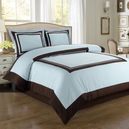 blancho bedding Hotel Blue/Chocolate Egyptian Cotton Duvet Cover Set King/ Cal King (3PC)