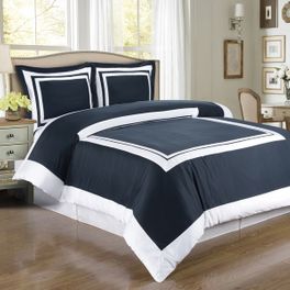blancho bedding Hotel Navy/White Egyptian Cotton Duvet Cover Set Twin/ Twin XL (2PC)