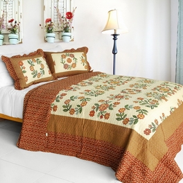 blancho bedding [I Believe] Cotton 3PC Vermicelli-Quilted Floral Printed Quilt Set (Full/Queen Size)