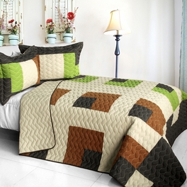 blancho bedding [Initial Dream] 3PC Vermicelli - Quilted Patchwork Quilt Set (Full/Queen Size)