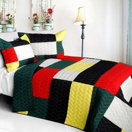 blancho bedding [Italianism] Vermicelli-Quilted Patchwork Striped Quilt Set Full/Queen