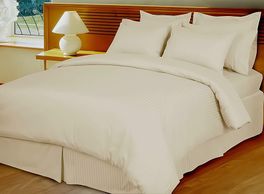blancho bedding Ivory Damask Stripe Down Alternative 4-pc Comforter Set 100% Egyptian cotton 600 Thread count(King/Calking)