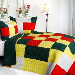 blancho bedding [Ixora Chinensis] Vermicelli-Quilted Patchwork Plaid Quilt Set Full/Queen