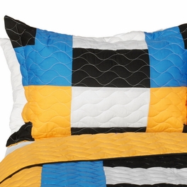 Blancho Bedding [Jessie J] Vermicelli-Quilted Patchwork Geometric Quilt Set Full/Queen