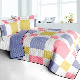 blancho bedding [Joy of Love] 3PC Vermicelli - Quilted Patchwork Quilt Set (Full/Queen Size)