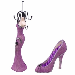 Blancho Bedding Kaitlyn - A Dress Up Doll Necklace Display & Shoe Ring Display Jewelry Holder Combo (Purple)