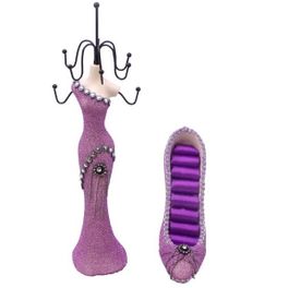 blancho bedding Kaitlyn - A Dress Up Doll Necklace Display & Shoe Ring Display Jewelry Holder Combo (Purple)
