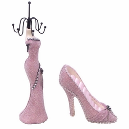 Blancho Bedding Kaitlyn - B Dress Up Doll Necklace Display & Shoe Ring Display Jewelry Holder Combo (Light Pink)