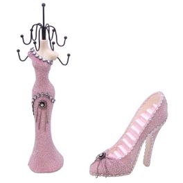 blancho bedding Kaitlyn - B Dress Up Doll Necklace Display & Shoe Ring Display Jewelry Holder Combo (Light Pink)