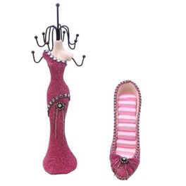 blancho bedding Kaitlyn - C Dress Up Doll Necklace Display & Shoe Ring Display Jewelry Holder Combo£¨Pink£©
