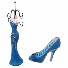 Blancho Bedding Kaitlyn - D Dress Up Doll Necklace Display & Shoe Ring Display Jewelry Holder Combo (Blue)