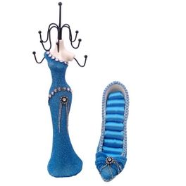 blancho bedding Kaitlyn - D Dress Up Doll Necklace Display & Shoe Ring Display Jewelry Holder Combo (Blue)