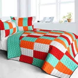 blancho bedding [Kaleidoscope] 3PC Vermicelli - Quilted Patchwork Quilt Set (Full/Queen Size)