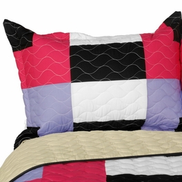 Blancho Bedding [Kamelia] Vermicelli-Quilted Patchwork Geometric Quilt Set Full/Queen