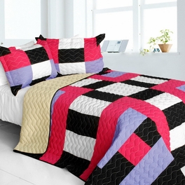 blancho bedding [Kamelia] Vermicelli-Quilted Patchwork Geometric Quilt Set Full/Queen