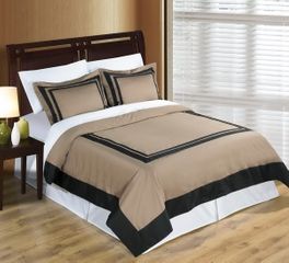 blancho bedding King/Calking 3-PC Wrinkle Free Egyptian cotton Hotel Taupe/Black Duvet cover set