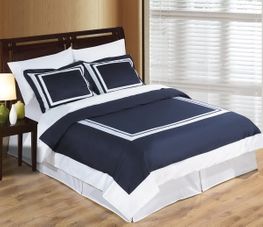 blancho bedding King/Calking 3-PC Wrinkle Free Egyptian cotton Hotel Navy/White Duvet cover set