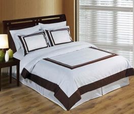 blancho bedding King/Calking 3-PC Wrinkle Free Egyptian cotton Hotel White/Chocolate Duvet cover set
