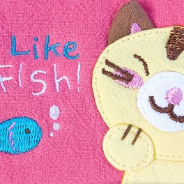 Blancho Bedding [Kitty & Fish] Embroidered Applique Fabric Art Wrist Wallet / Coin Purse (4.1*3)