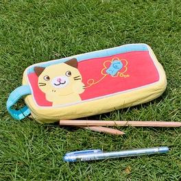 Blancho Bedding [Kitty & Fish] Embroidered Applique Pencil Pouch Bag / Cosmetic Bag / Carrying Case (7.3*3.3*1.4)