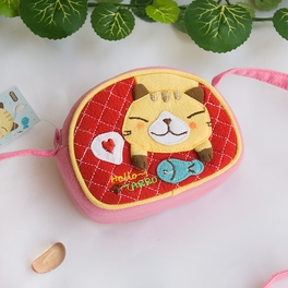 Blancho Bedding [Kitty & Fish] Embroidered Applique Swingpack Bag Purse / Wallet Bag / Coin Purse (3.9*3.3)