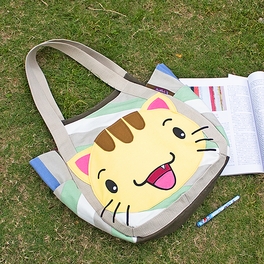 Blancho Bedding [Kitty Meow] Hand-appliqued 100% Cotton Fabric Art Shoulder Tote Bag / Shopper Bag