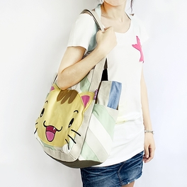 Blancho Bedding [Kitty Meow] Hand-appliqued 100% Cotton Fabric Art Shoulder Tote Bag / Shopper Bag