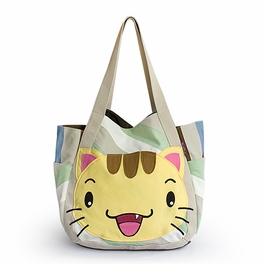 blancho bedding [Kitty Meow] Hand-appliqued 100% Cotton Fabric Art Shoulder Tote Bag / Shopper Bag